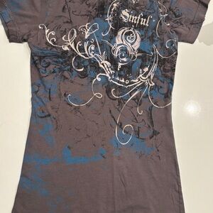 Sinful Graphic Tee with Blue and Gray Design